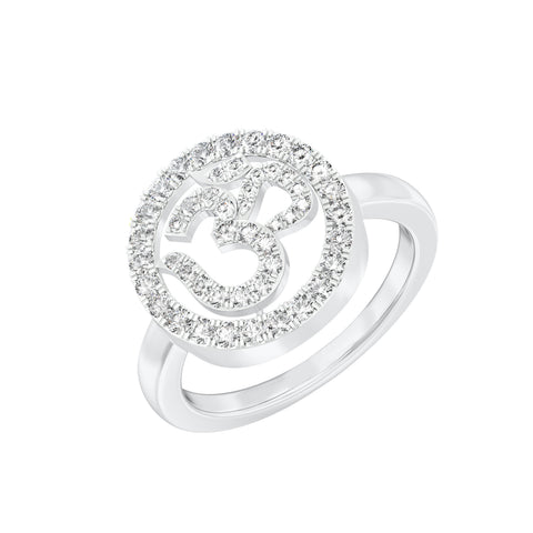 18k White Gold and Diamond Religious Om Ring in size 5.5 and total gold weight of 3.67g
