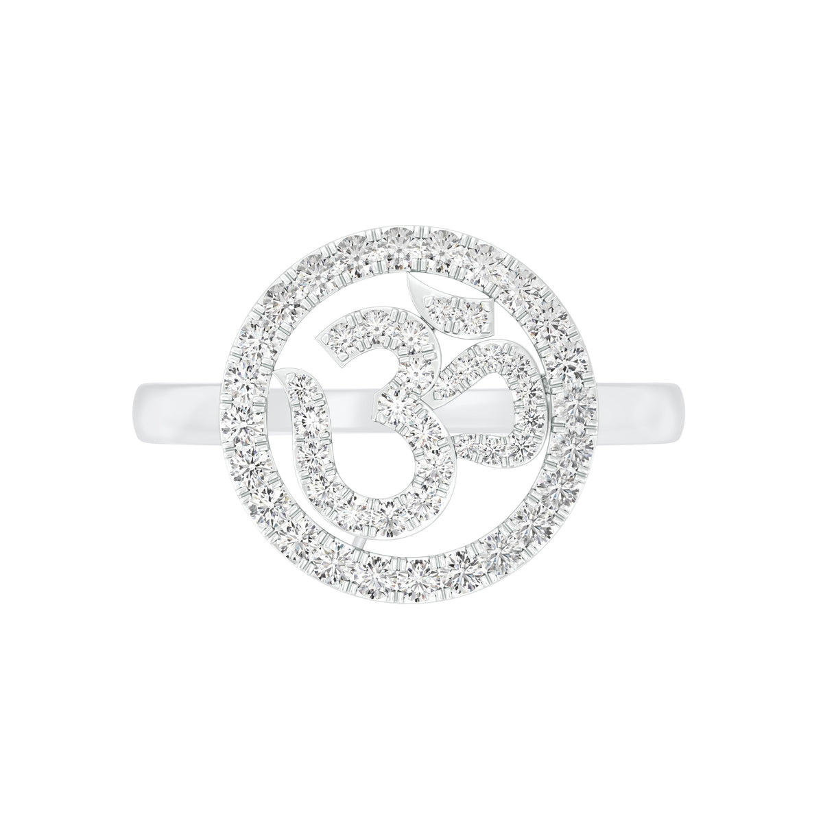 18k White Gold and Diamond Religious Om Ring in size 5.5 and total gold weight of 3.67g
