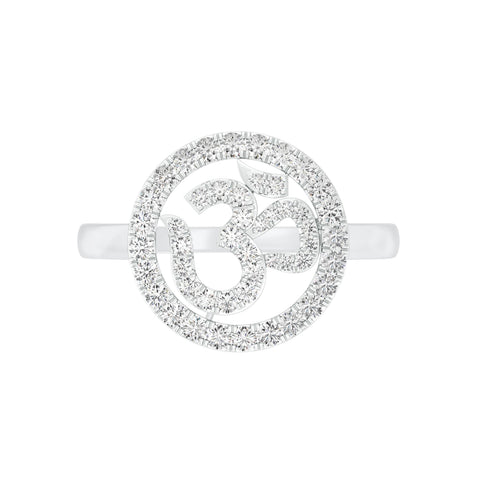 18k White Gold and Diamond Religious Om Ring in size 5.5 and total gold weight of 3.67g