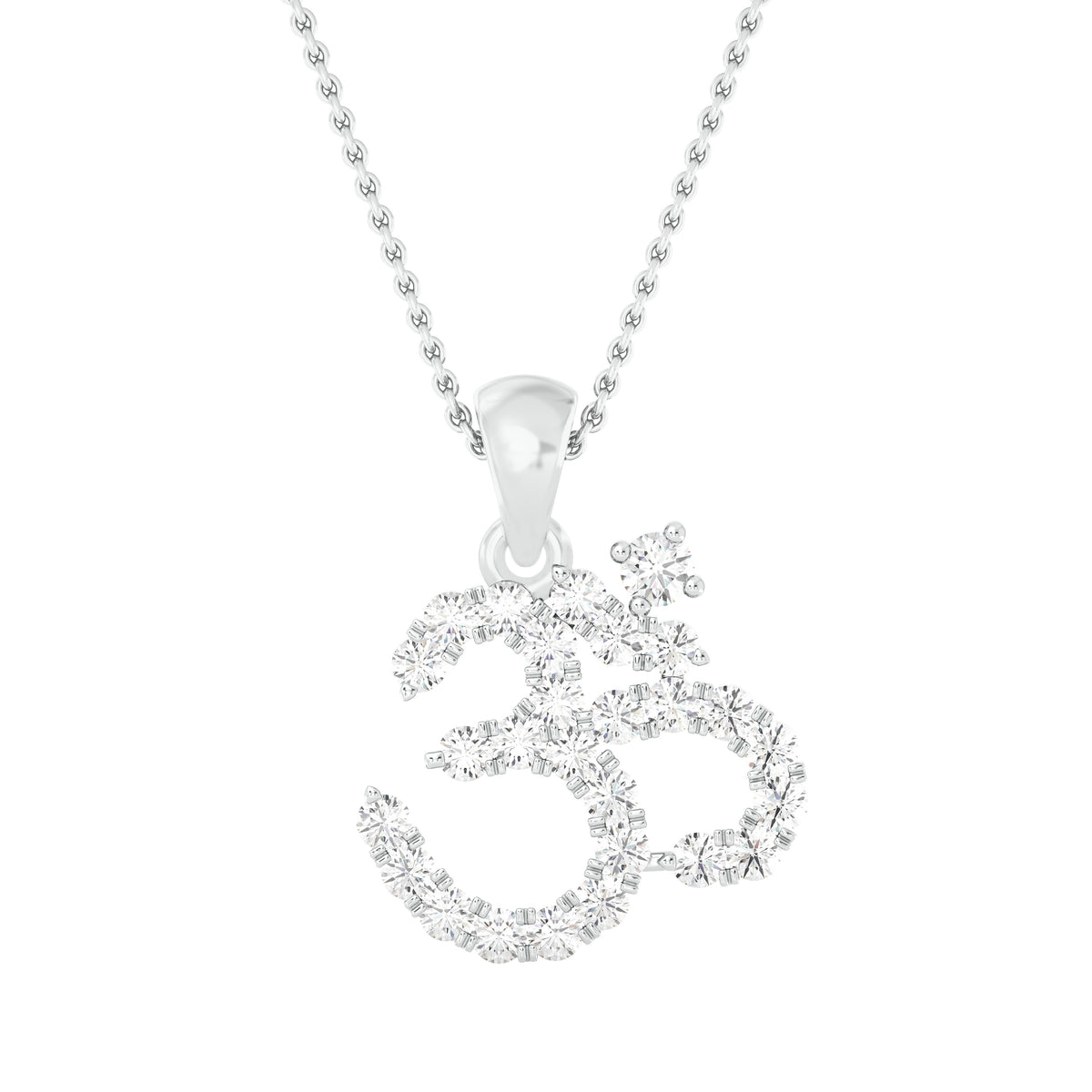 18k White Gold and Diamond Om Pendant with total gold weight of 1.54g.