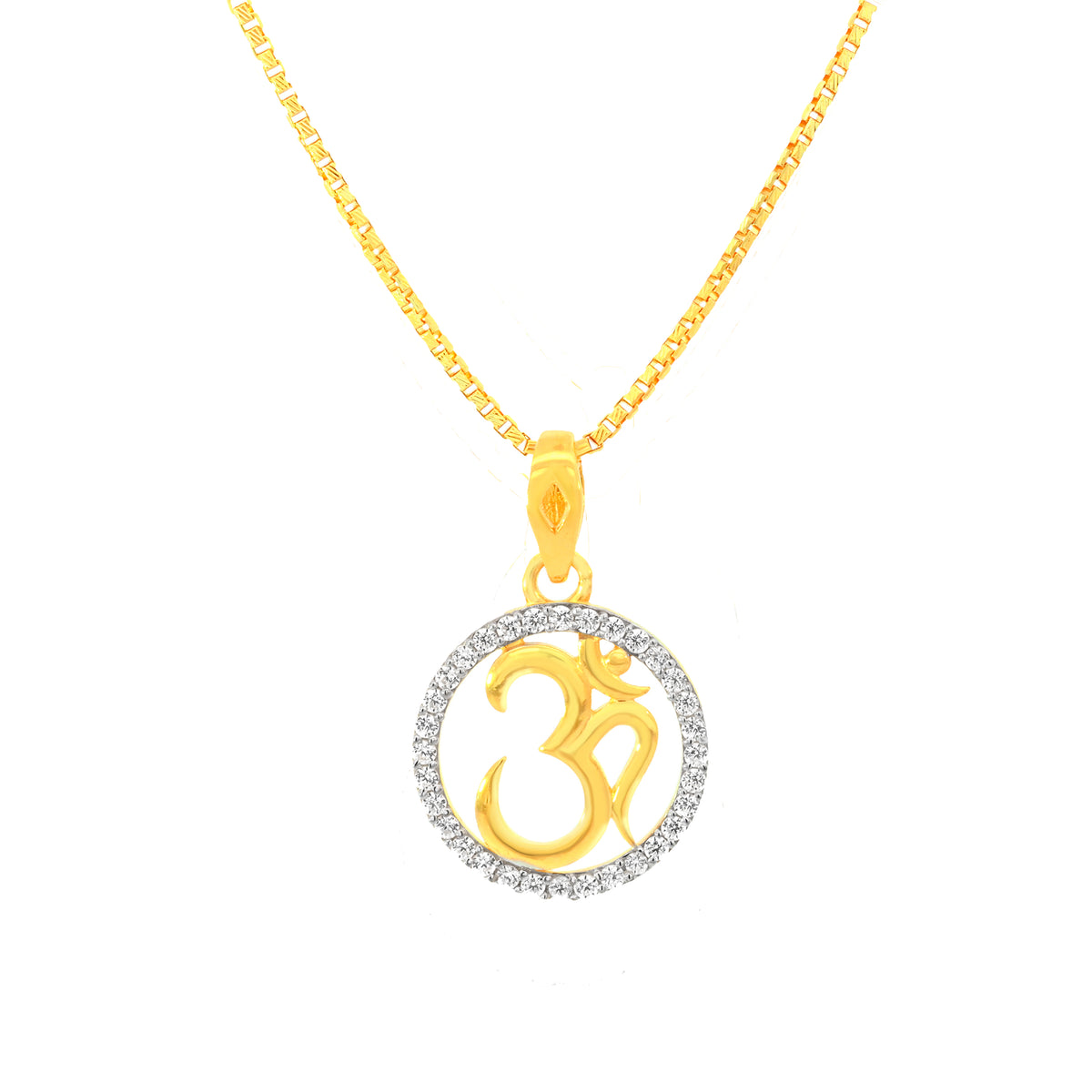22K Yellow Cubic Zirconia Religious Om Small Pendant with gold weight of 2.28g