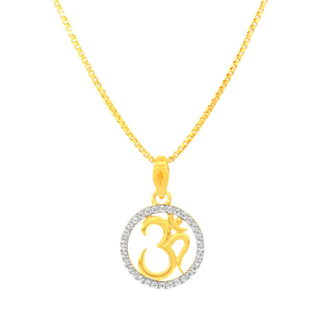 22K Yellow Cubic Zirconia Religious Om Small Pendant with gold weight of 2.28g