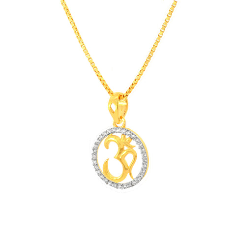22K Yellow Cubic Zirconia Religious Om Small Pendant with gold weight of 2.28g