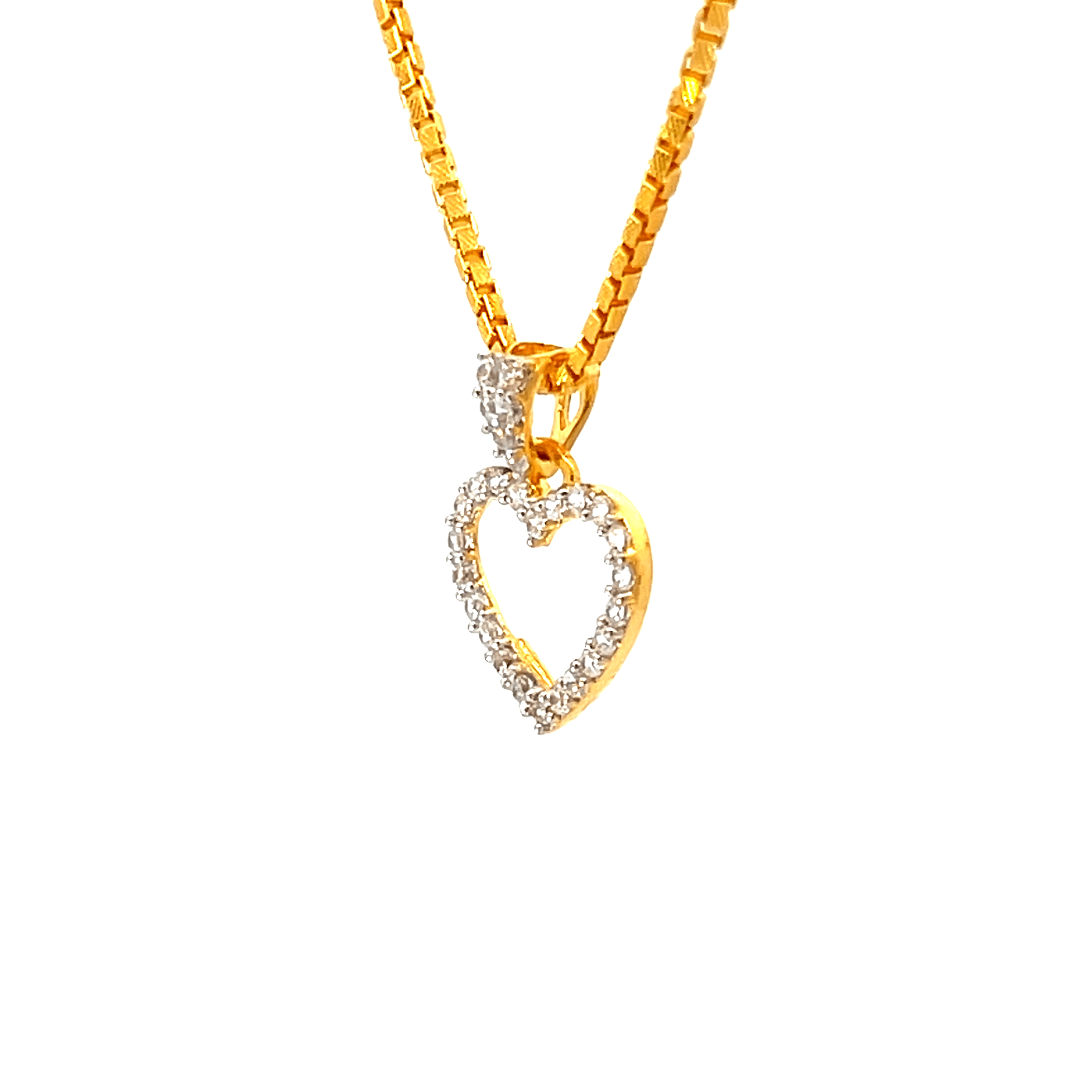 22K Yellow Cubic Zirconia Religious Heart Small Pendants with gold weight of 1.44g