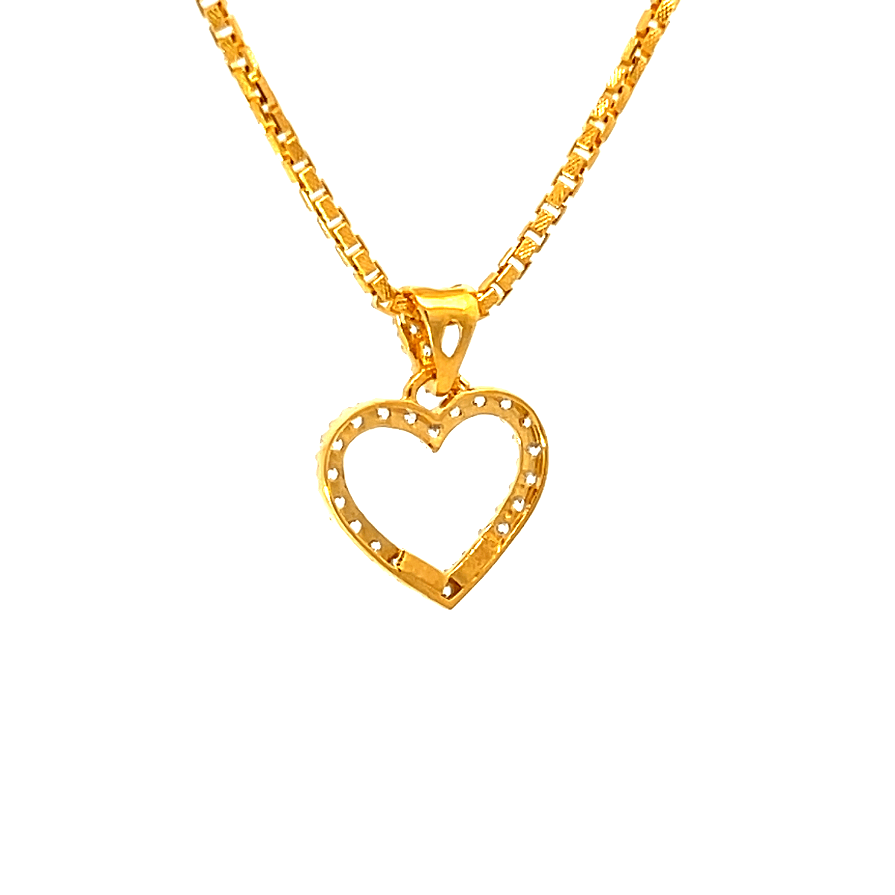 22K Yellow Cubic Zirconia Religious Heart Small Pendants with gold weight of 1.44g