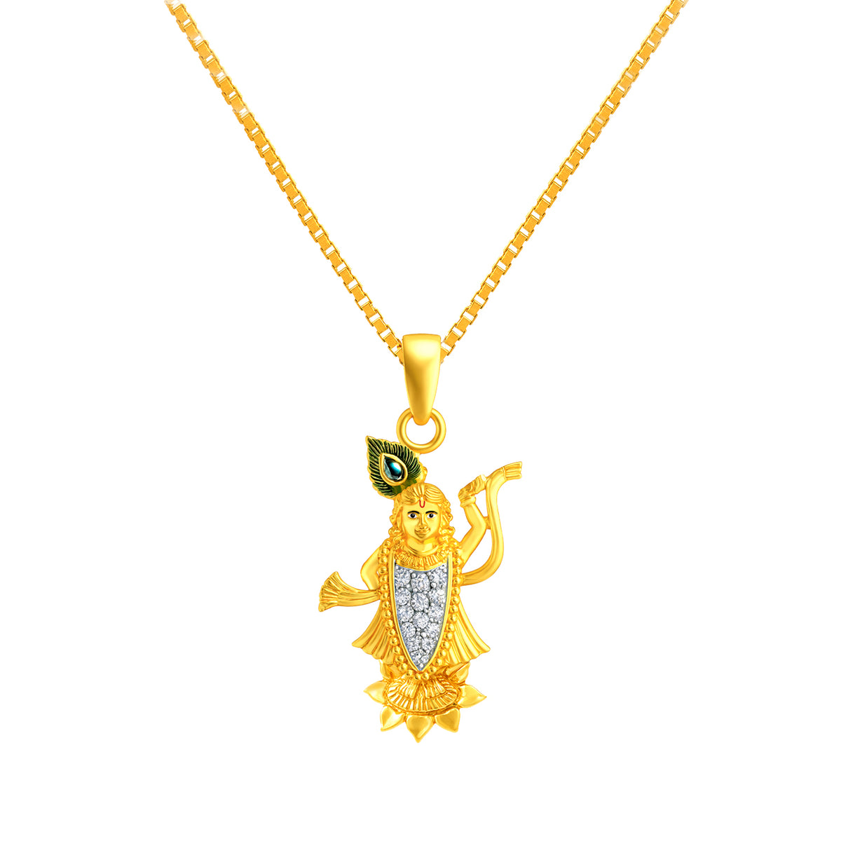 22K Yellow Cubic Zirconia Religious Shrinathji Medium Pendant with gold weight of 3.84g