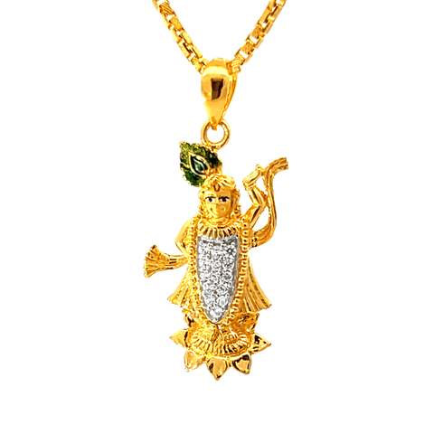 22K Yellow Cubic Zirconia Religious Shrinathji Medium Pendants with gold weight of 3.84g