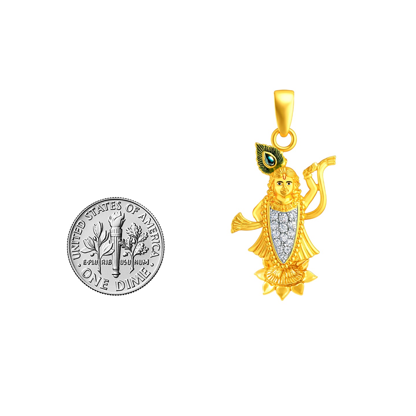 22K Yellow Cubic Zirconia Religious Shrinathji Medium Pendants with gold weight of 3.84g