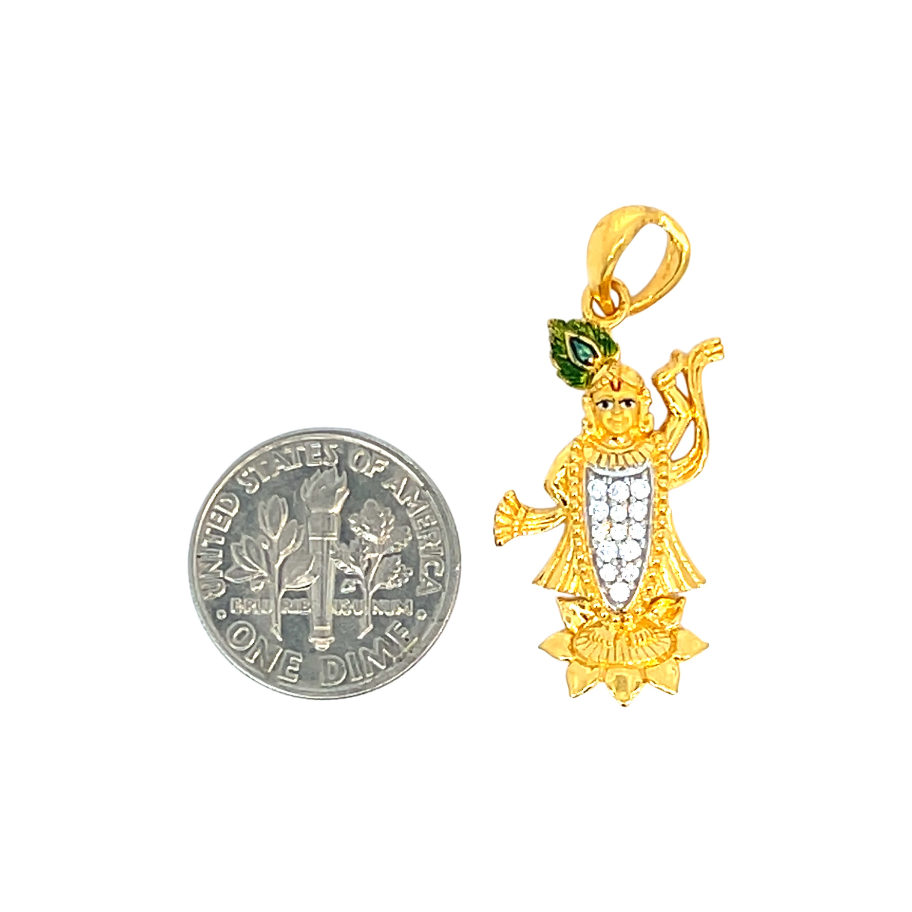 22K Yellow Cubic Zirconia Religious Shrinathji Medium Pendants with gold weight of 3.84g
