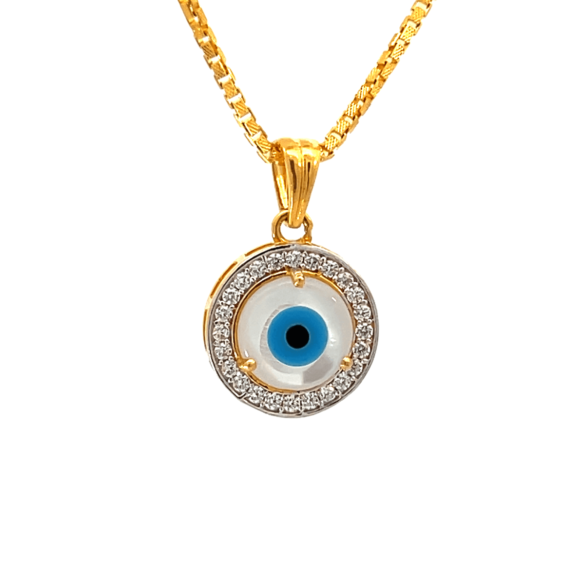 22K Yellow Cubic Zirconia Religious Evil Eye Medium Pendants with gold weight of 3.49g