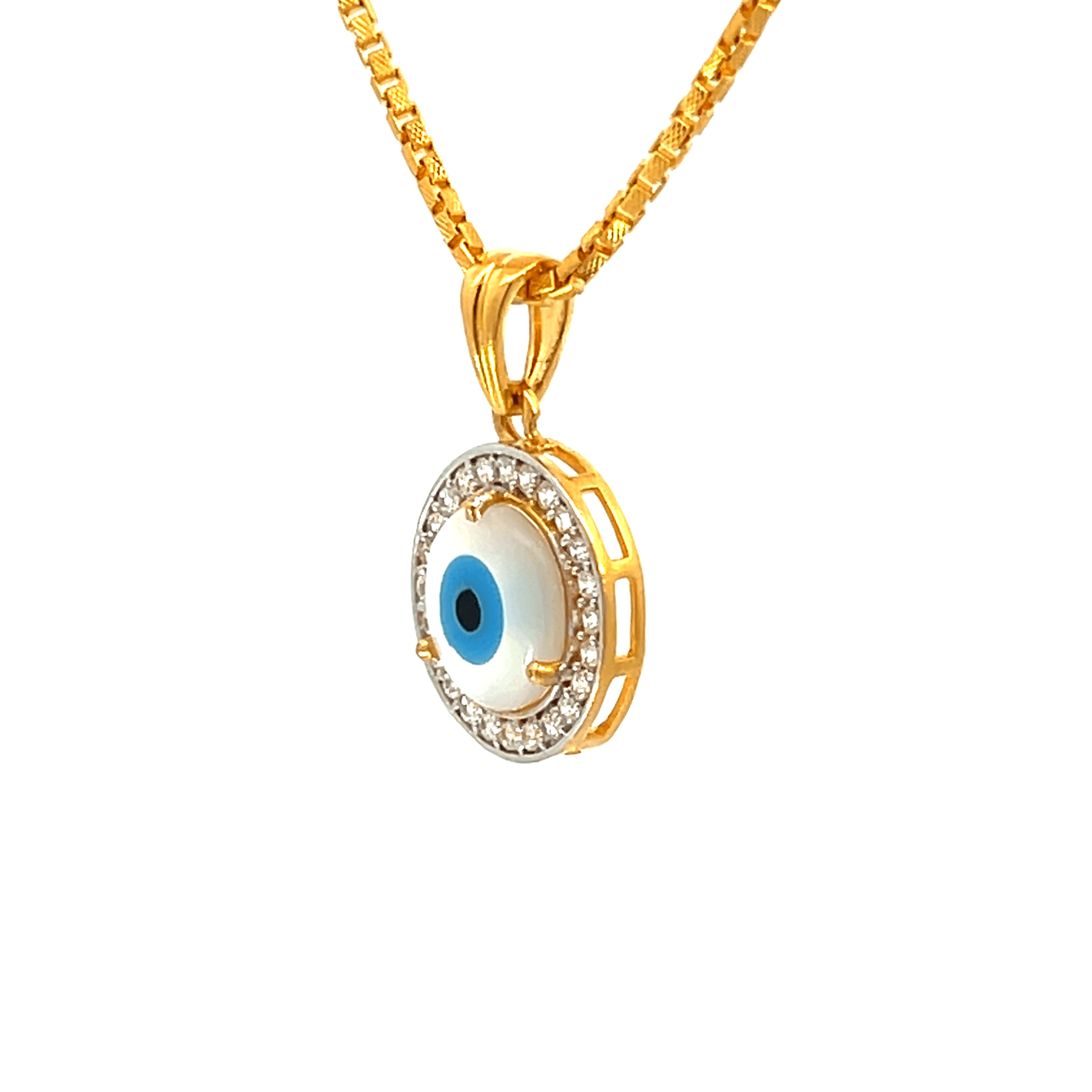 22K Yellow Cubic Zirconia Religious Evil Eye Medium Pendants with gold weight of 3.49g