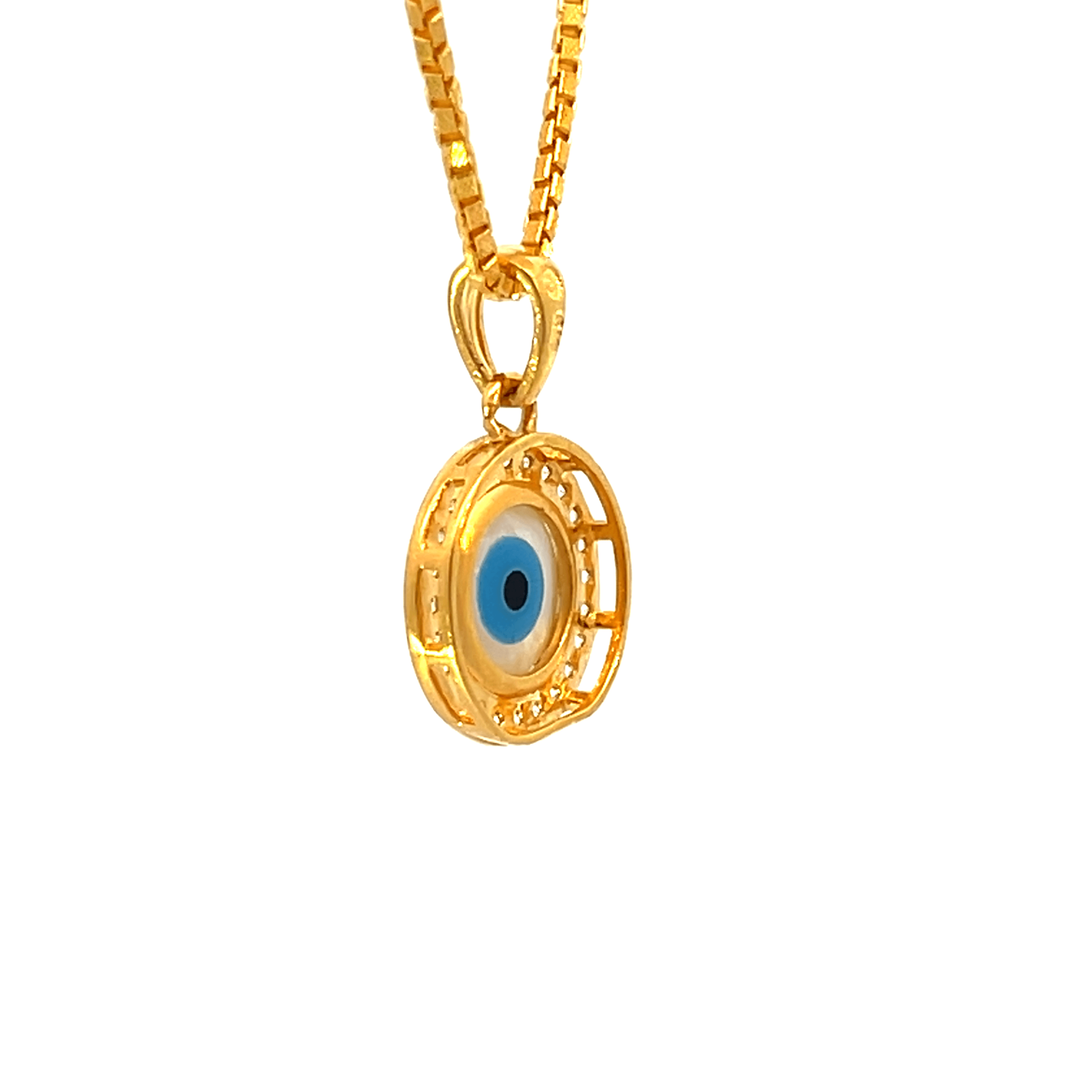 22K Yellow Cubic Zirconia Religious Evil Eye Medium Pendants with gold weight of 3.49g