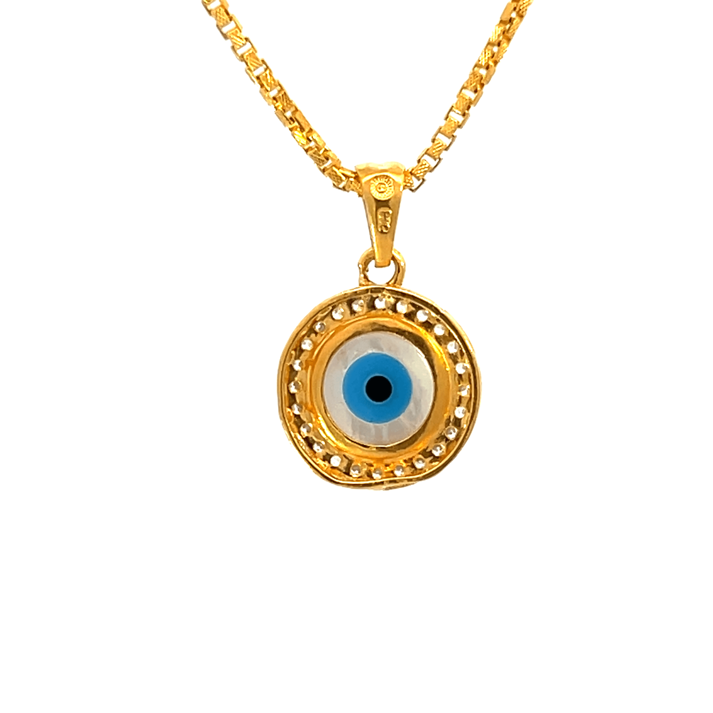 22K Yellow Cubic Zirconia Religious Evil Eye Medium Pendants with gold weight of 3.49g