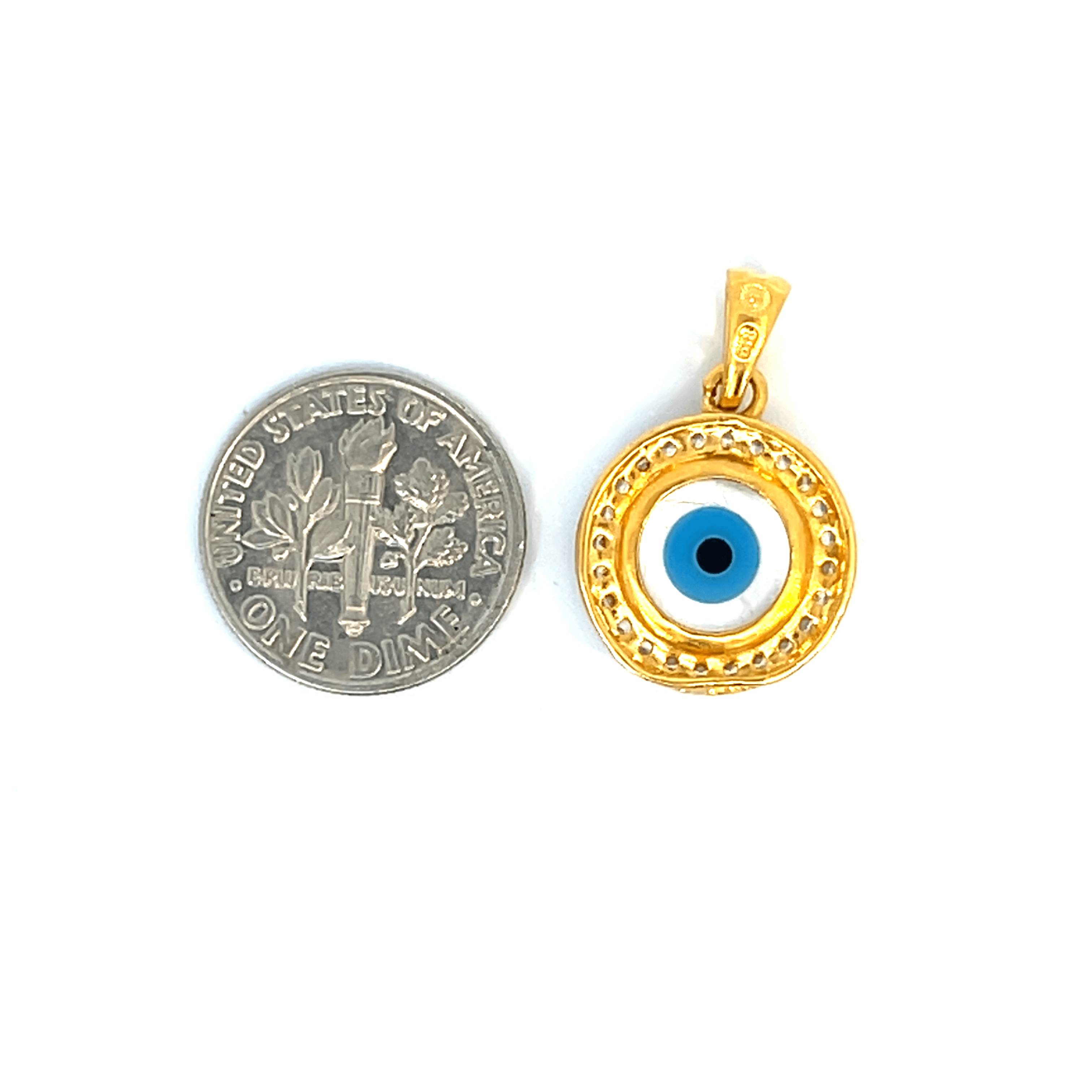 22K Yellow Cubic Zirconia Religious Evil Eye Medium Pendants with gold weight of 3.49g