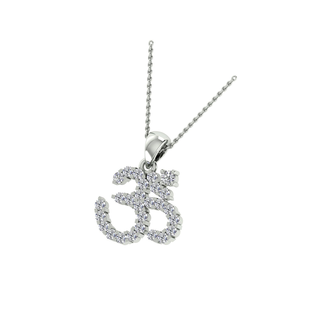 18k White Gold and Diamond Om Pendant with total gold weight of 1.54g.