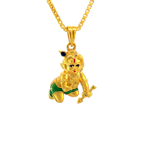 22k Yellow Gold Krishna Religious Large Pendants with gold weight of 5.28g