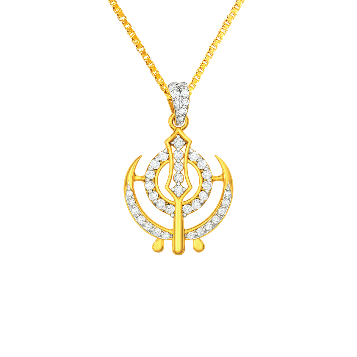 22k Yellow Gold Religious Khanda Medium Pendants with gold weight of 4.81g