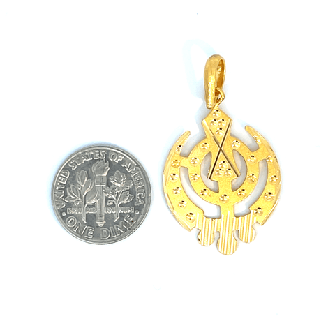 22K Yellow Gold Religious Khanda Large Pendants with gold weight of 3.86g