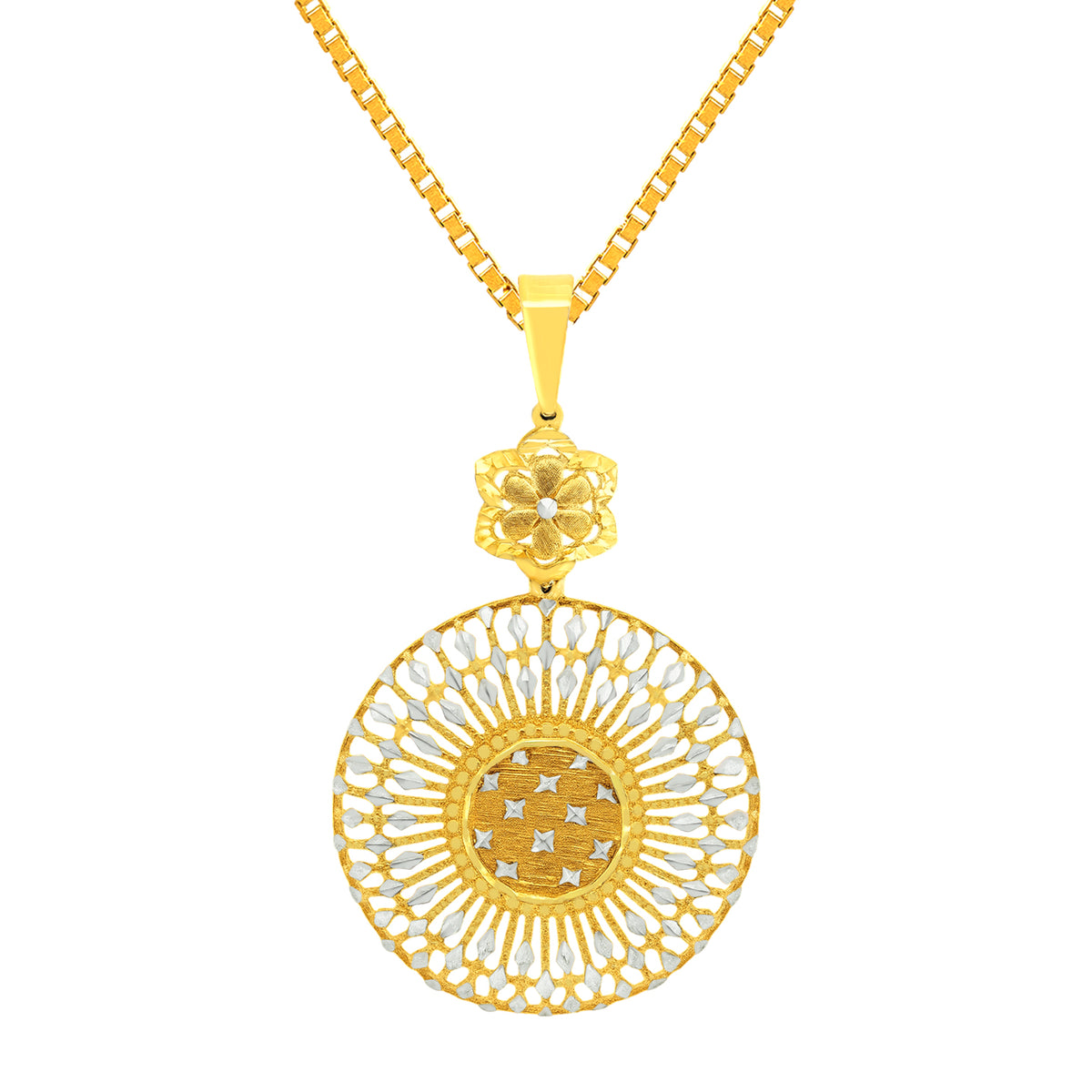22K Two Tone Gold Disc Pendant and Earring Set