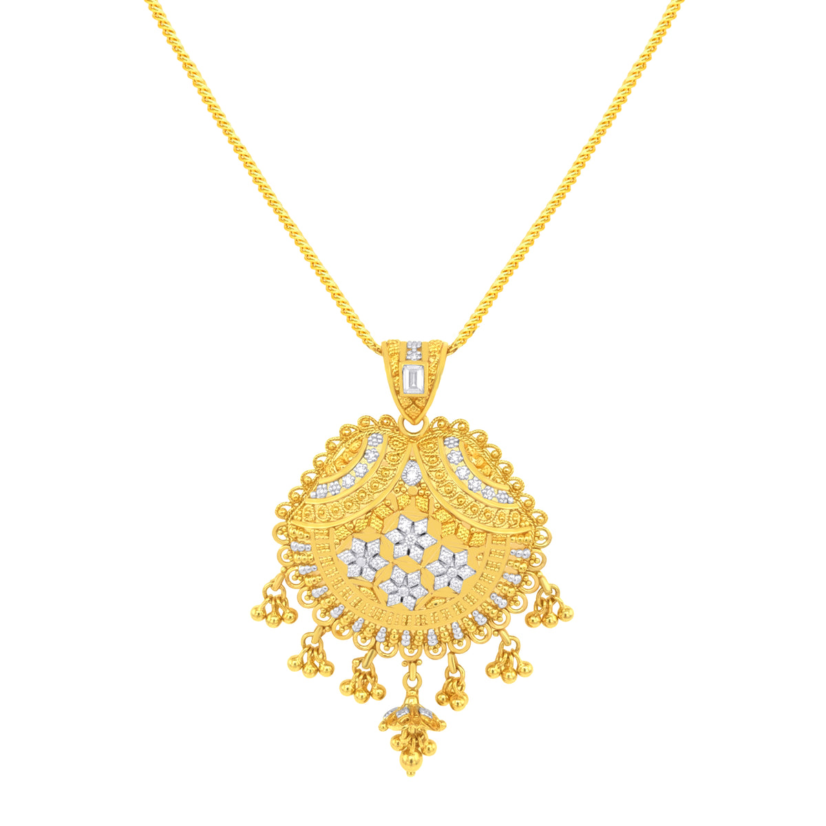 22K Two Tone Gold Pendant and Earring Set