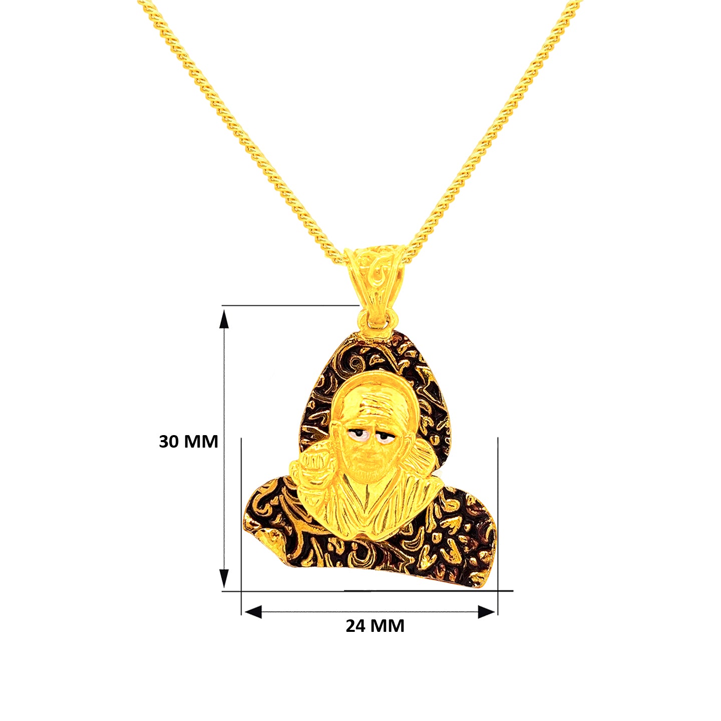 22k Gold Ornate Sai Baba Black Fill-In Pendant