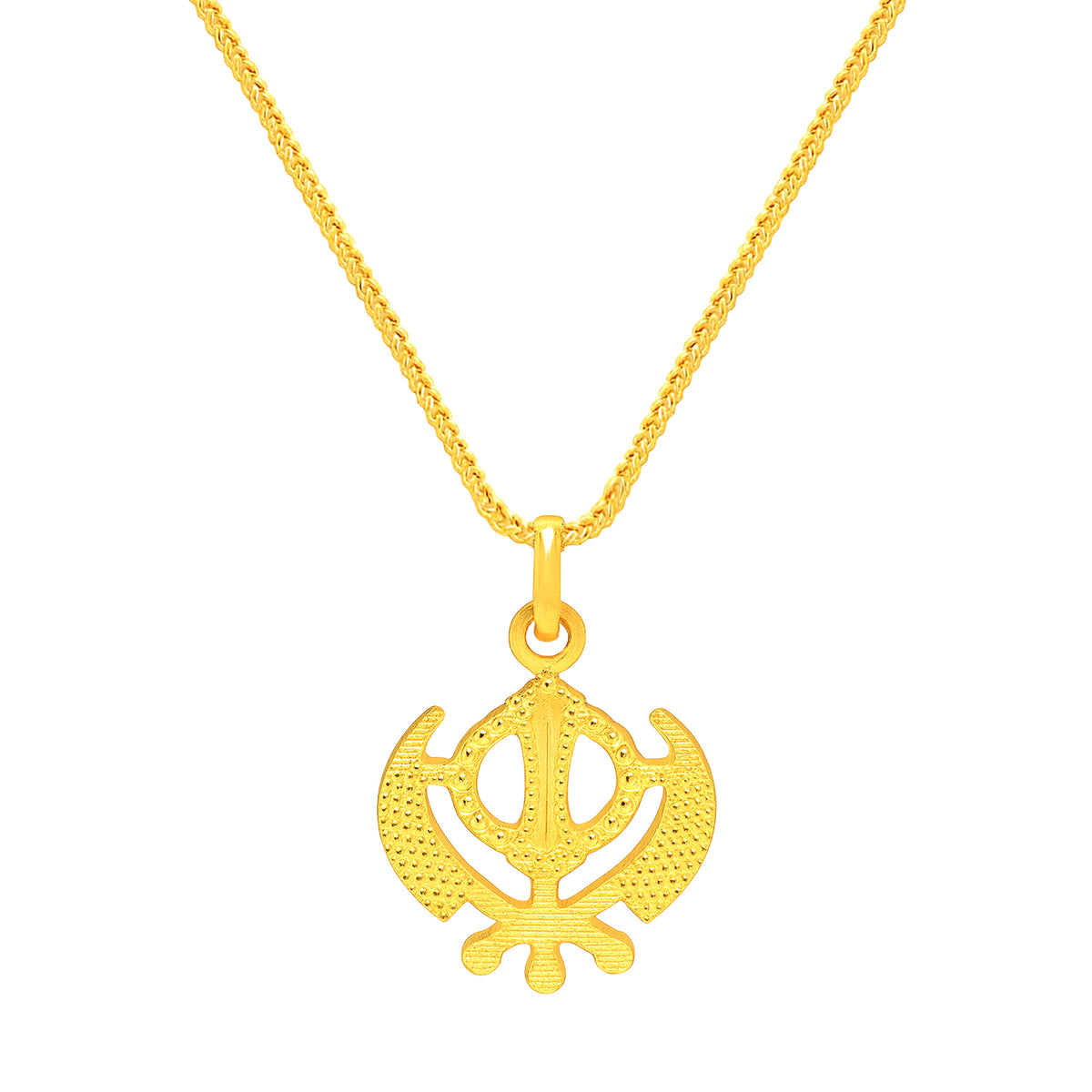 22K Gold Laser-Etched Khanda Sikh Religious Pendant