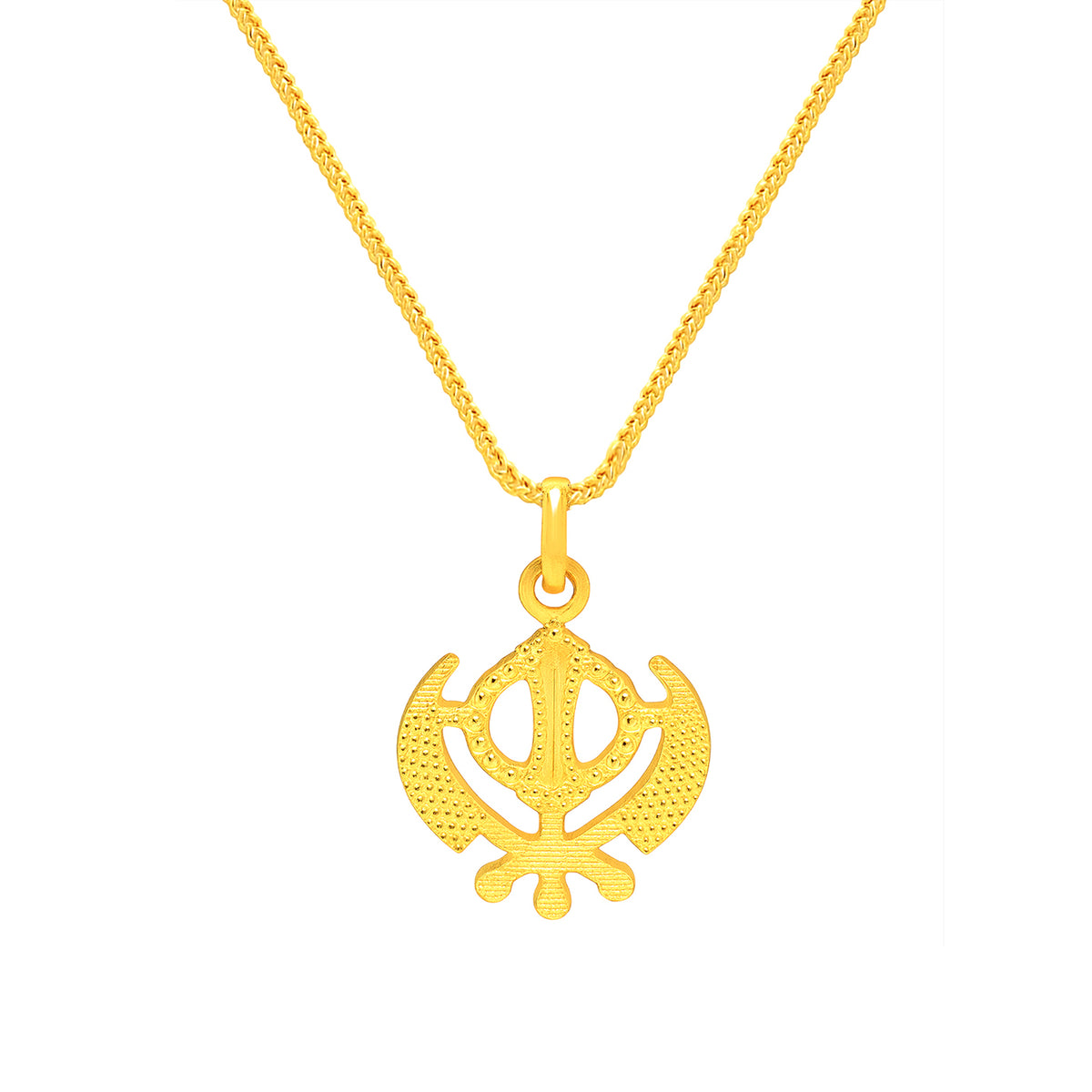 22K Gold Laser-Etched Khanda Sikh Religious Pendant