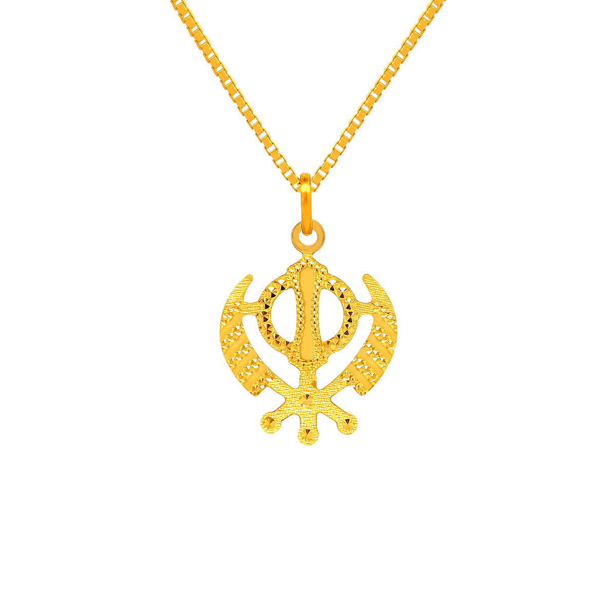 22K Gold Timeless Laser-Etched Khanda Sikh Pendant