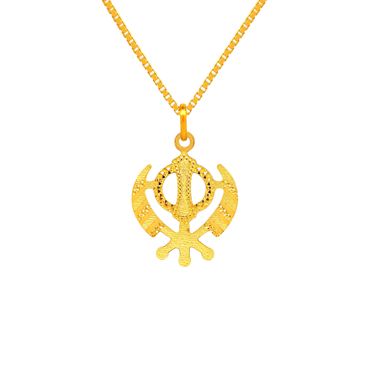 22K Gold Textured Laser-Cut Khanda Sikh Pendant