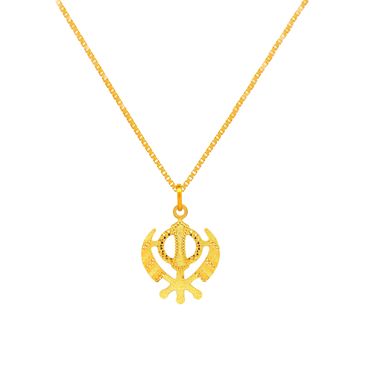 22K Gold Textured Laser-Cut Khanda Sikh Pendant