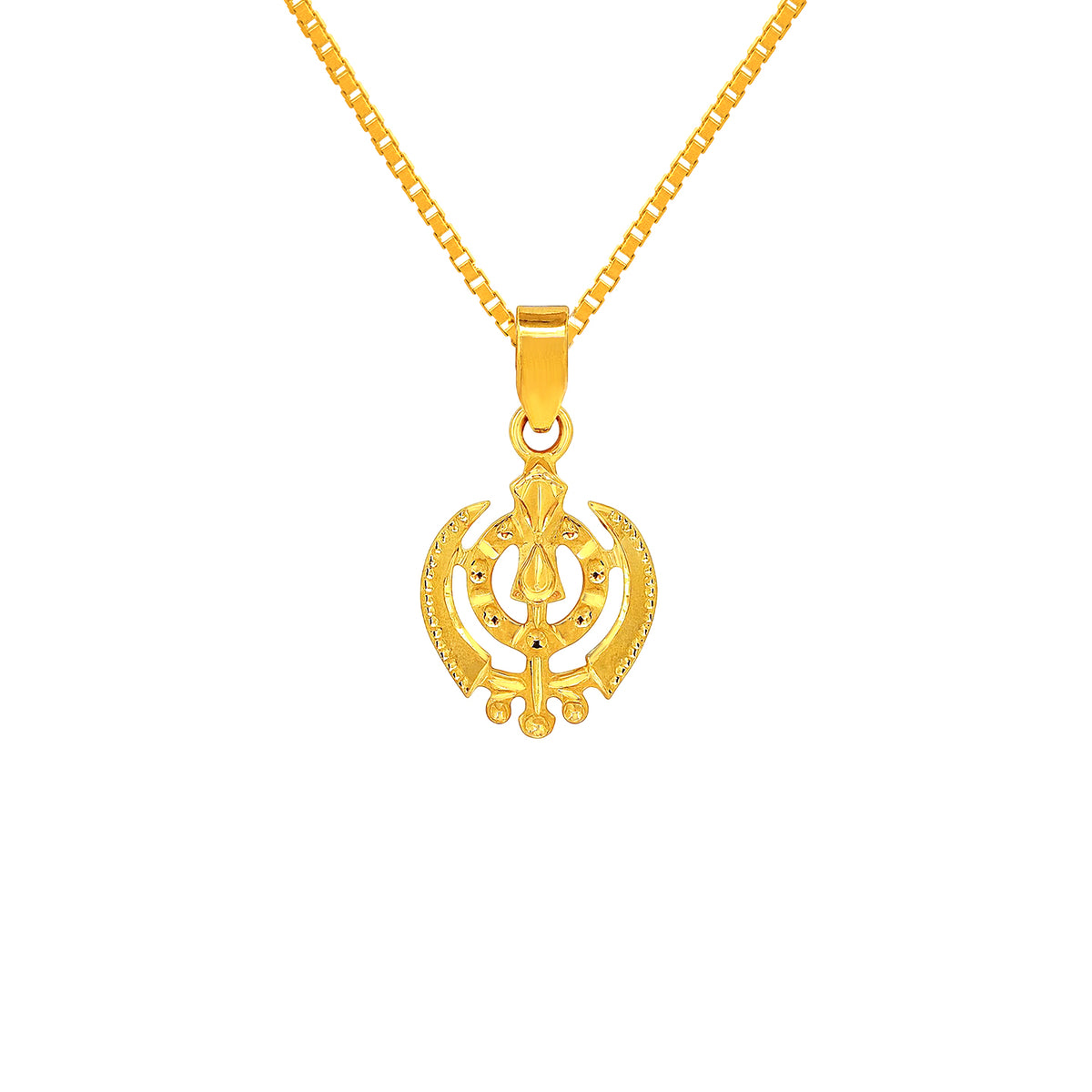 22K Gold Textured Laser-Engraved Khanda Sikh Pendant