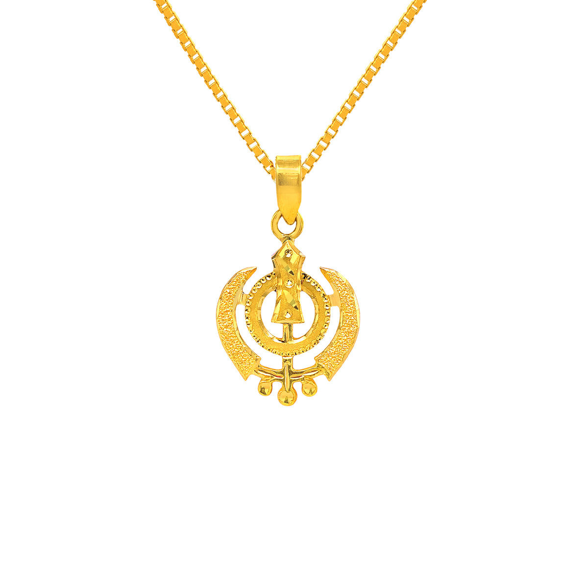 22K Gold Intricate Laser-Engraved Khanda Sikh Pendant