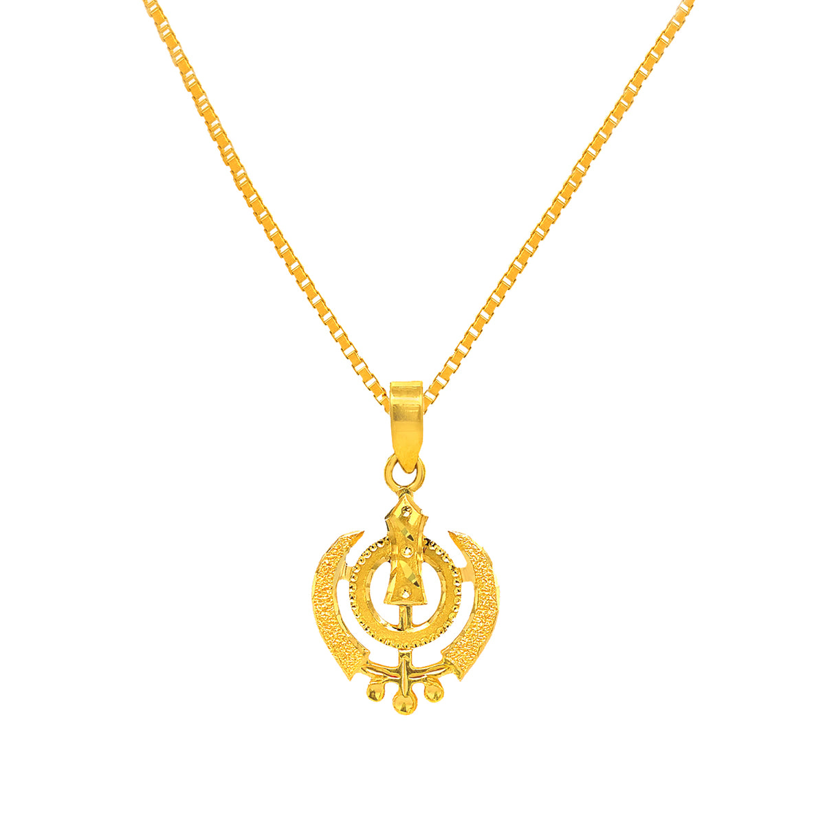 22K Gold Intricate Laser-Engraved Khanda Sikh Pendant