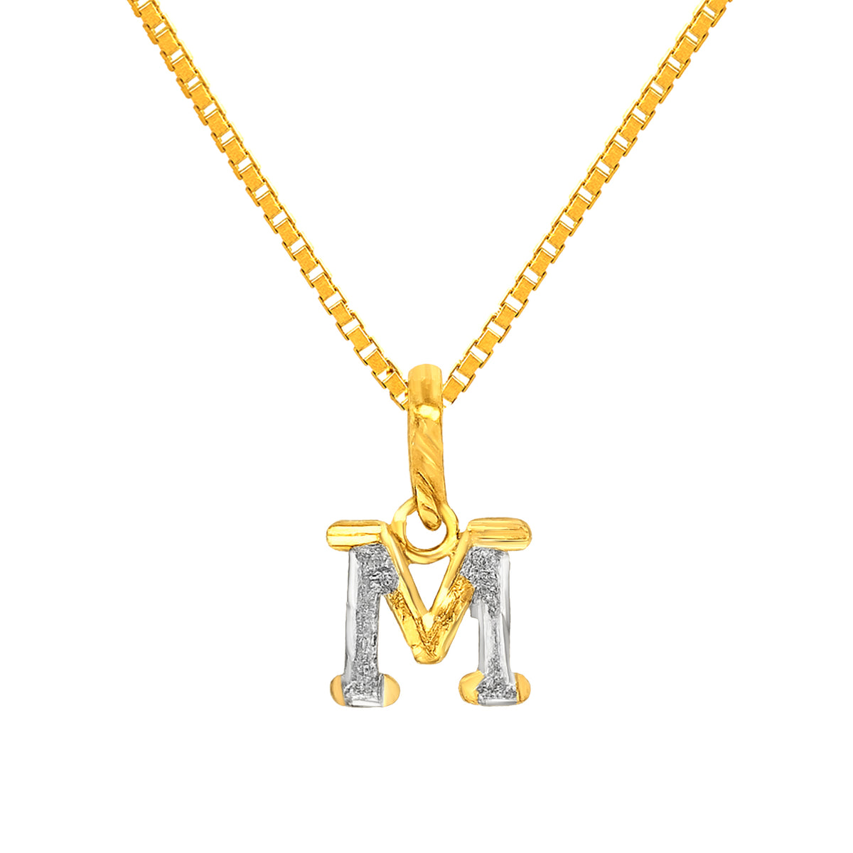 22K Two Tone Gold "M" Initial Pendant