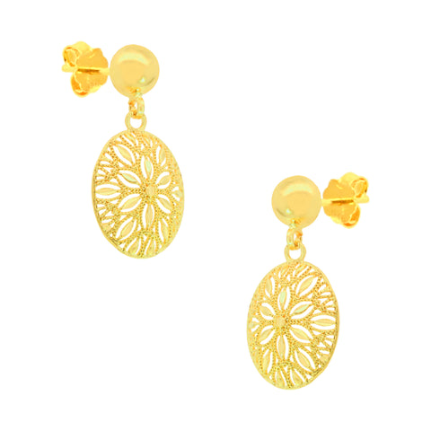 22K Yellow Gold Statement Filligree Pendant and Earrings Set
