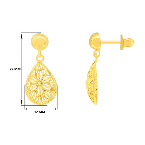 22K Yellow Gold Luminous Filligree Pendant and Earrings Set
