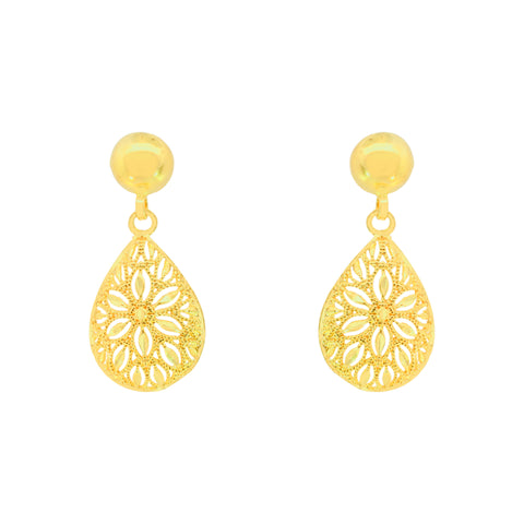 22K Yellow Gold Luminous Filligree Pendant and Earrings Set