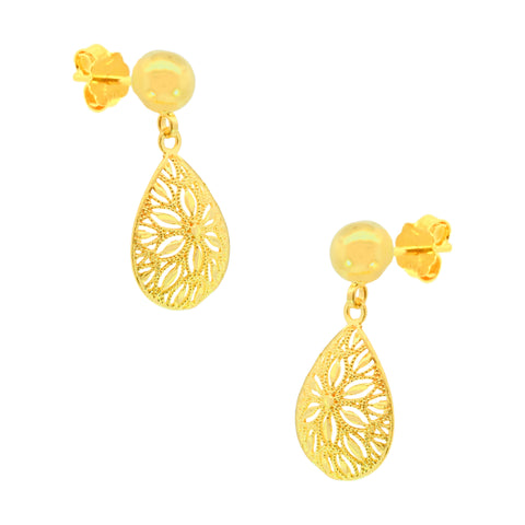 22K Yellow Gold Luminous Filligree Pendant and Earrings Set