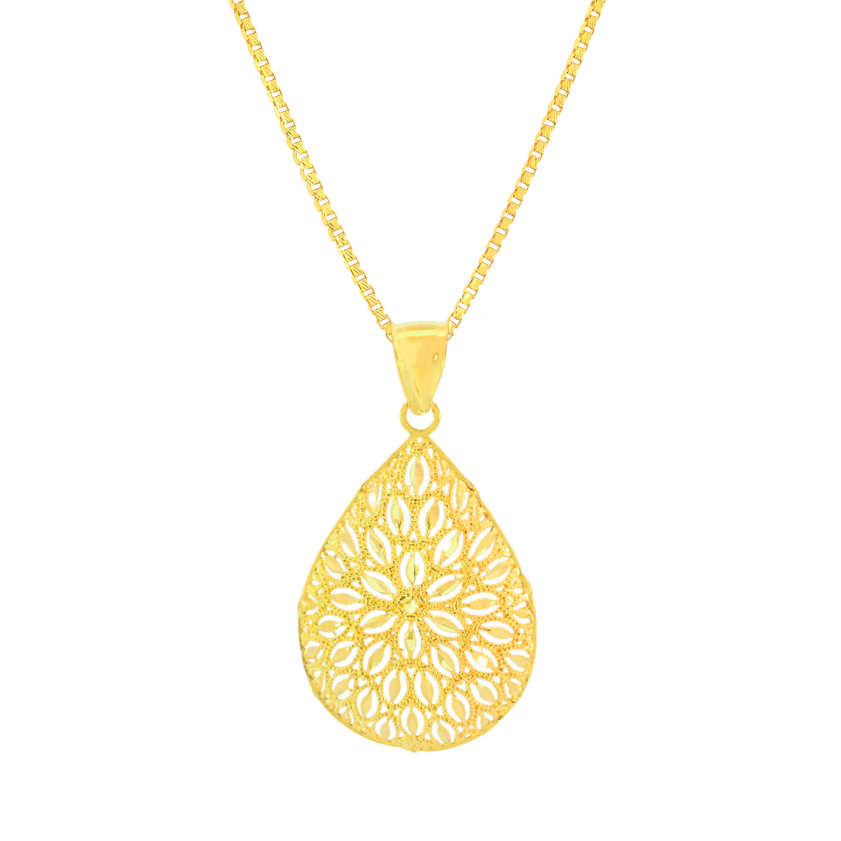 22K Yellow Gold Luminous Filligree Pendant and Earrings Set