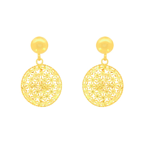 22K Yellow Gold Artistic Filligree Pendant and Earrings Set