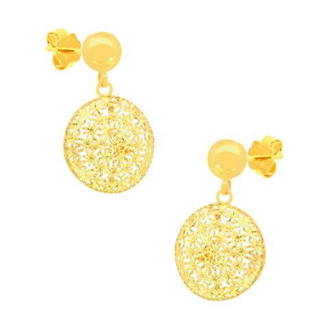 22K Yellow Gold Artistic Filligree Pendant and Earrings Set