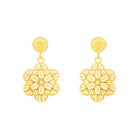 22K Yellow Gold Exquisite Filligree Pendant and Earrings Set
