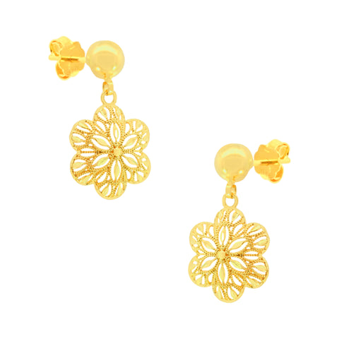 22K Yellow Gold Exquisite Filligree Pendant and Earrings Set