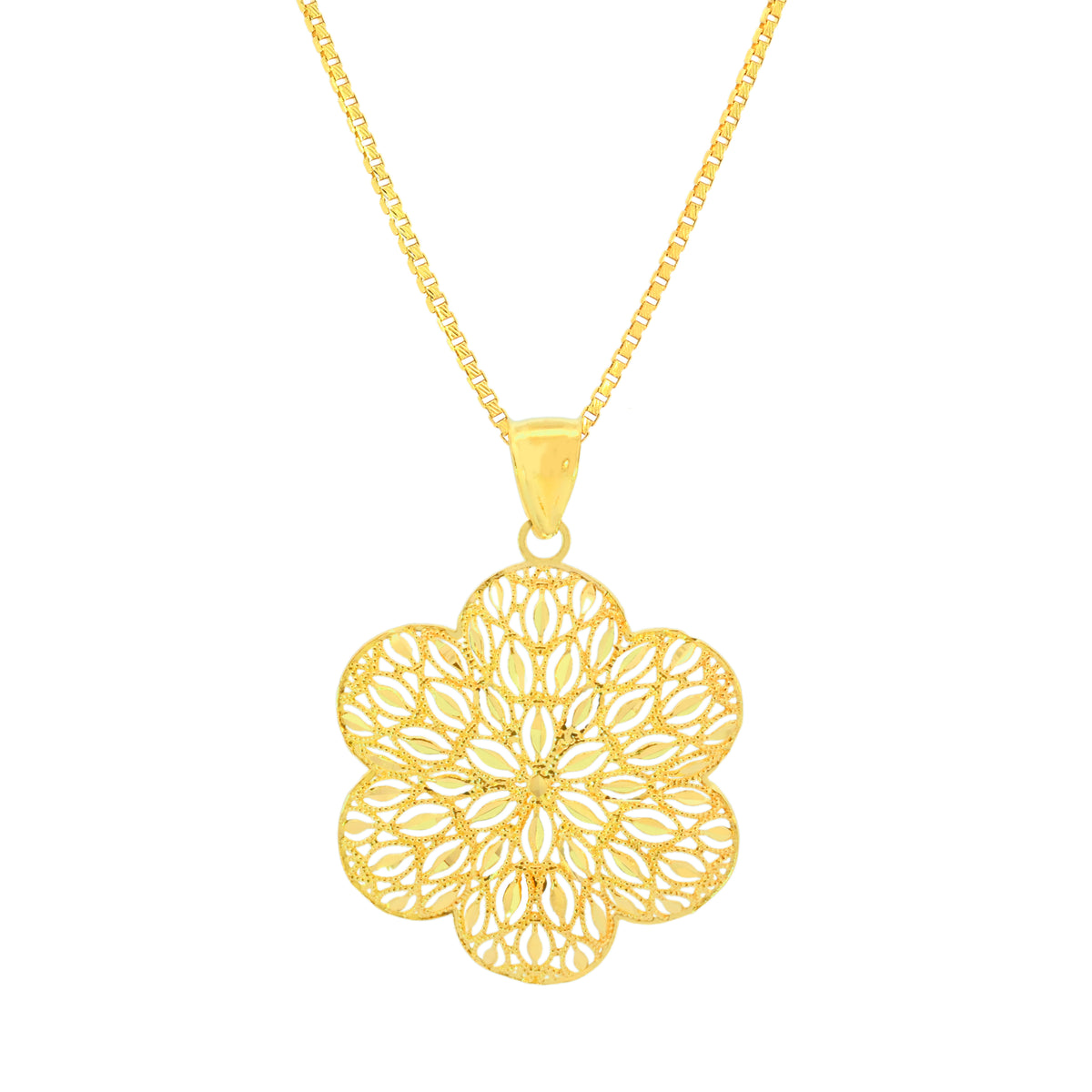 22K Yellow Gold Exquisite Filligree Pendant and Earrings Set