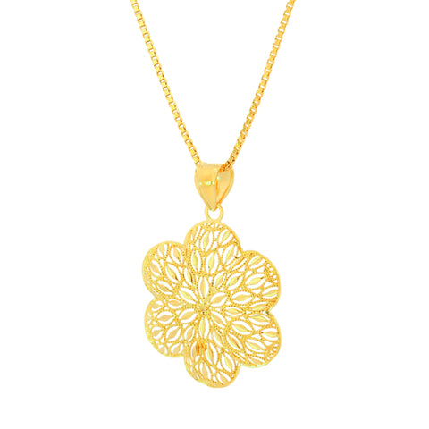22K Yellow Gold Exquisite Filligree Pendant and Earrings Set