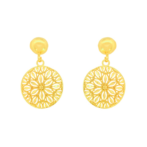 22K Yellow Gold Stunning Filligree Pendant and Earrings Set