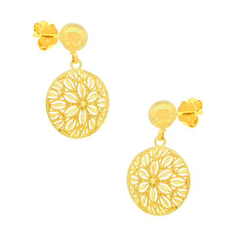 22K Yellow Gold Stunning Filligree Pendant and Earrings Set
