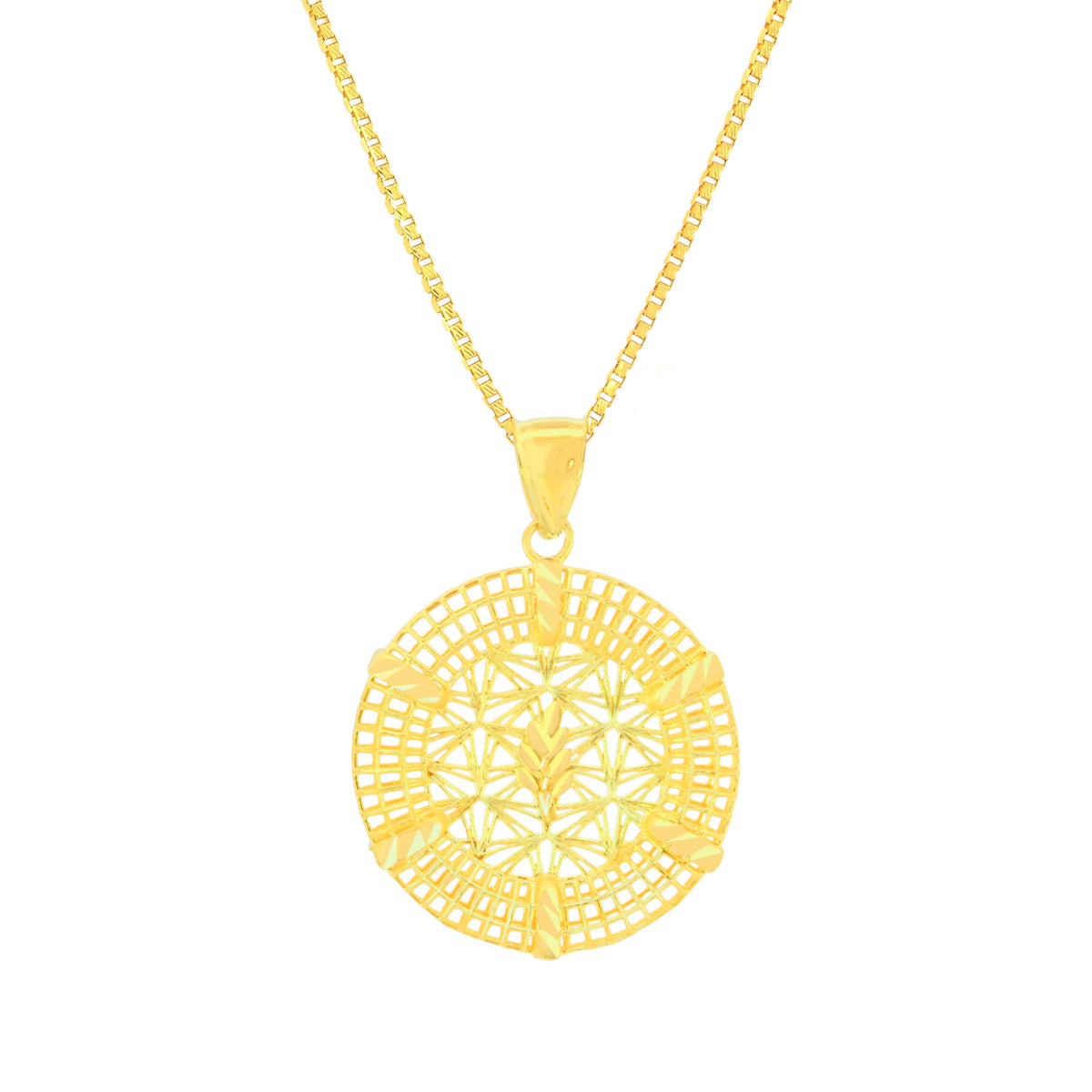 22K Yellow Gold Sparkling Pendant and Earrings Set