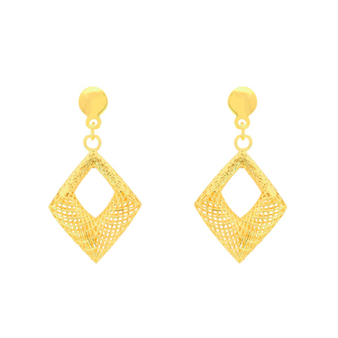 22K Yellow Gold Geometric Pendant and Earrings Set