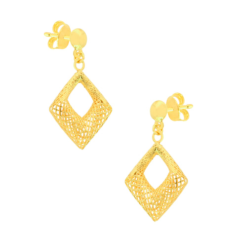 22K Yellow Gold Geometric Pendant and Earrings Set